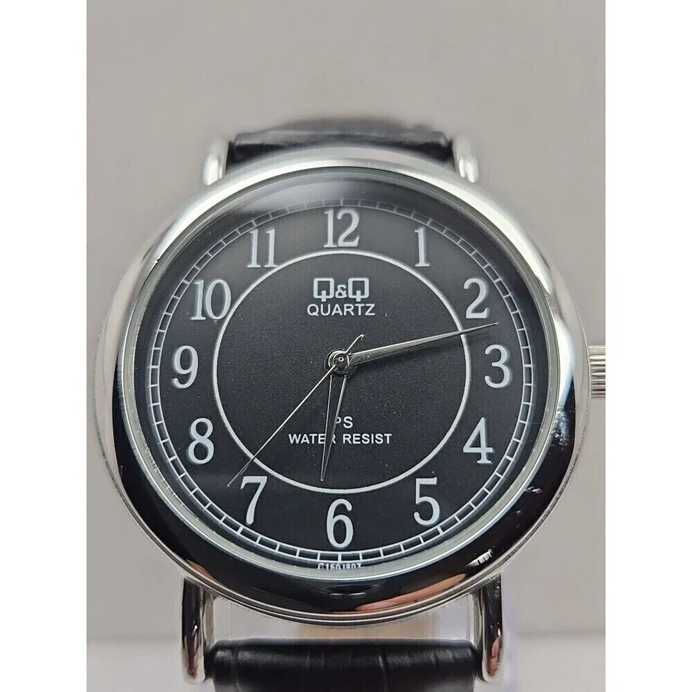 Mens Q & Q By Citizen Quartz Dress Watch Silver Black Dial 30M WR New Battery